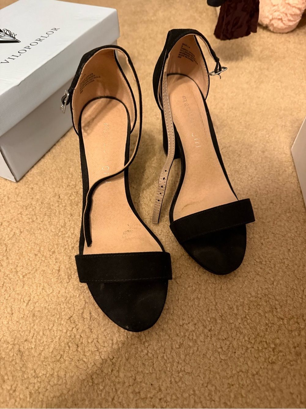 Madden Girl Black Ankle-Strap Suede Heels